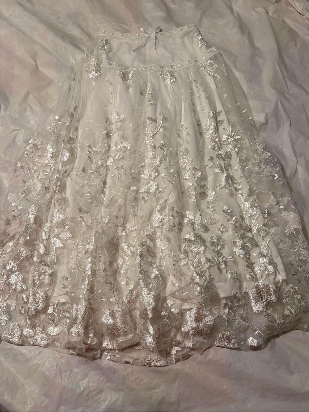 Altar'd State White Floral Embroidered Tulle Maxi Skirt Zip Lined Size S NWTS